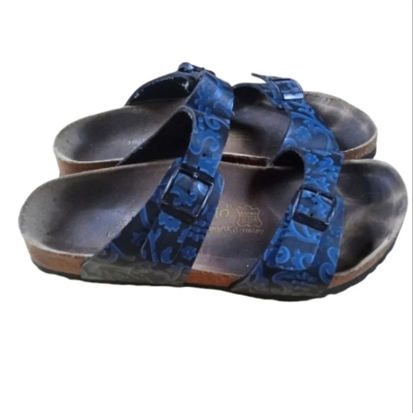 Pappilio by Birkenstock Arizona Double Strap Blue Floral Sandals Size 39 8 - Picture 1 of 6